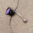 16G 5/16 Black Purple Cauldron Halloween Curved Eyebrow Ring