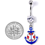 Clear Gem Blue Red Life Ring Anchor Nautical Belly Ring