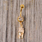 Clear Gem Gold Tone Fast Food French Fries Dangle Belly Ring
