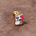 16G 1/4 Blue Gem Gold Tone Sweet Kitty Cat Cartilage Tragus