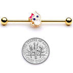 14G Blue Gem Gold Tone Sweet Kitty Cat Industrial Barbell 38mm