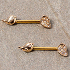 14G 9/16 Clear Gem Gold Tone Little Birds Barbell Nipple Ring Set