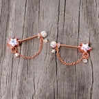 14G 5/8 Aurora Gem Rose Gold Tone Star Dangle Nipple Ring Set