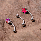 16G 5/16 Clear Gem Purple Butterfly Curved Eyebrow Ring Set of 3