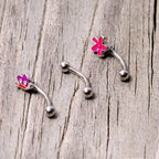 16G 5/16 Clear Gem Purple Butterfly Curved Eyebrow Ring Set of 3