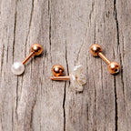 16G 1/4 Clear Gem Rose Gold Tone Flower Cartilage Tragus Curation Set of 3