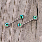 14G 5/8 Haunting Human Blue Eyeball Halloween Nipple Ring Set