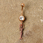 Clear Gem Rose Gold Tone Mermaid Skeleton Halloween Dangle Belly Ring