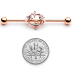 14G Clear CZ Gem Rose Gold Hue Genie Lamp Industrial Barbell 38mm