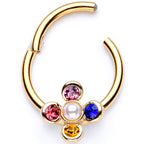 16G 3/8 Pink Blue Gem Gold Tone Hinged Segment Ring