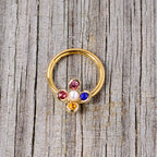 16G 3/8 Pink Blue Gem Gold Tone Hinged Segment Ring