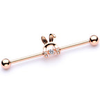 14G Rose Gold Tone Bunny Ear Headphone Industrial Barbell