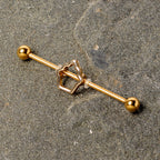 14G Gold Tone Hollow Cupcake Industrial Barbell 38mm