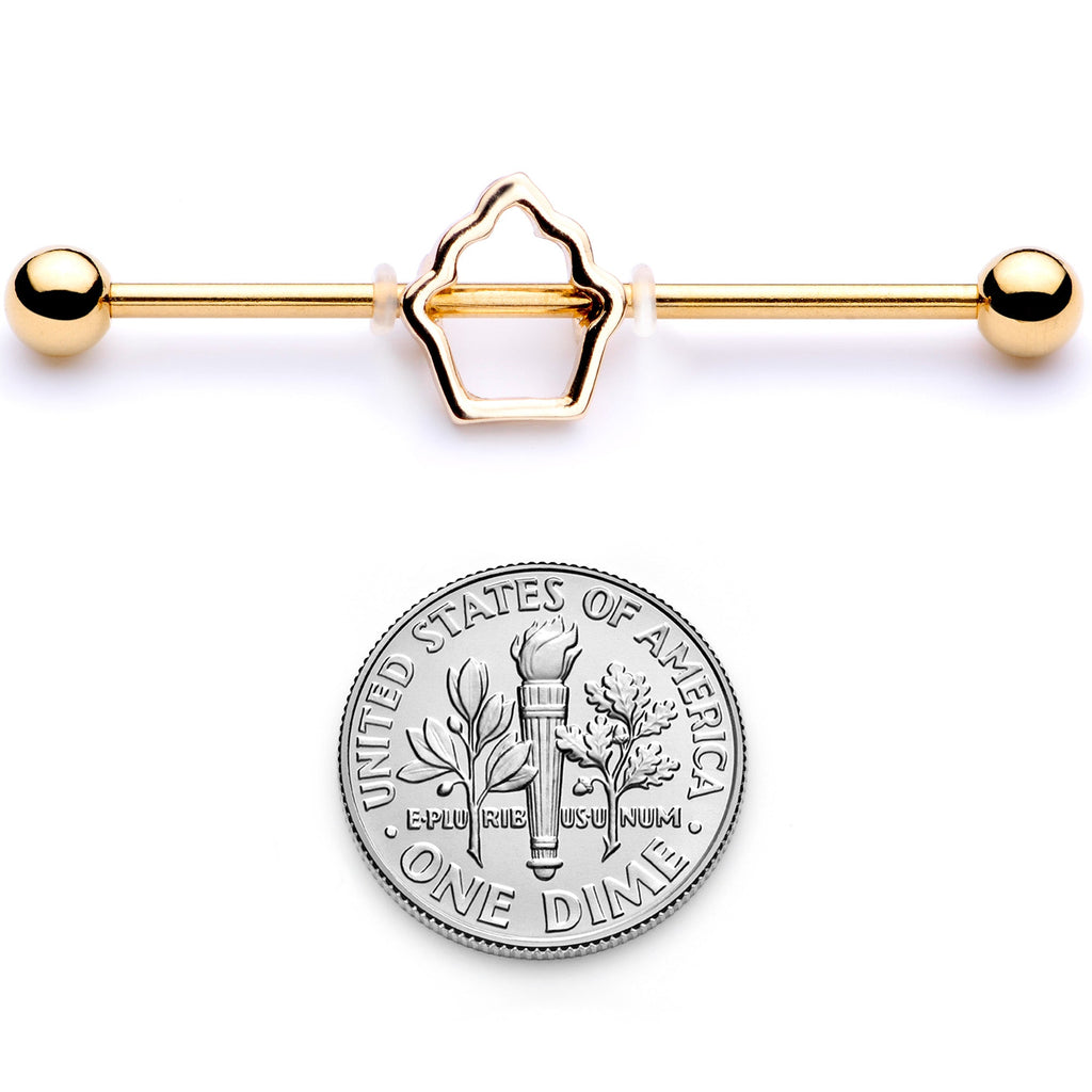 14G Gold Tone Hollow Cupcake Industrial Barbell 38mm