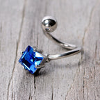 14G 3/8 Blue Gem Refined Rhombus Spiral Twister Belly Ring