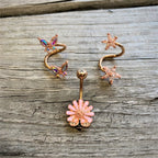 14G 3/8 Aurora Gem Rose Gold Tone Butterfly Spiral Twister Ring