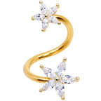 14G Clear Gem Gold Tone Star Flower Spiral Twister Belly Ring