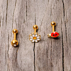 16G 1/4 Clear Gem Gold Tone Ladybug Cartilage Tragus Set of 3