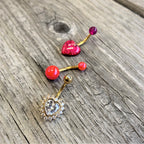 Clear Gem Gold Tone Pink UV Glow Heart Belly Ring Set of 3