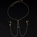 14G 5/8 Clear Gem Gold Tone Heart Star Nipple Chain Necklace