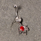 Clear Red Gem Holiday Holly Leaf Christmas Dangle Belly Ring