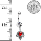 Clear Red Gem Holiday Holly Leaf Christmas Dangle Belly Ring