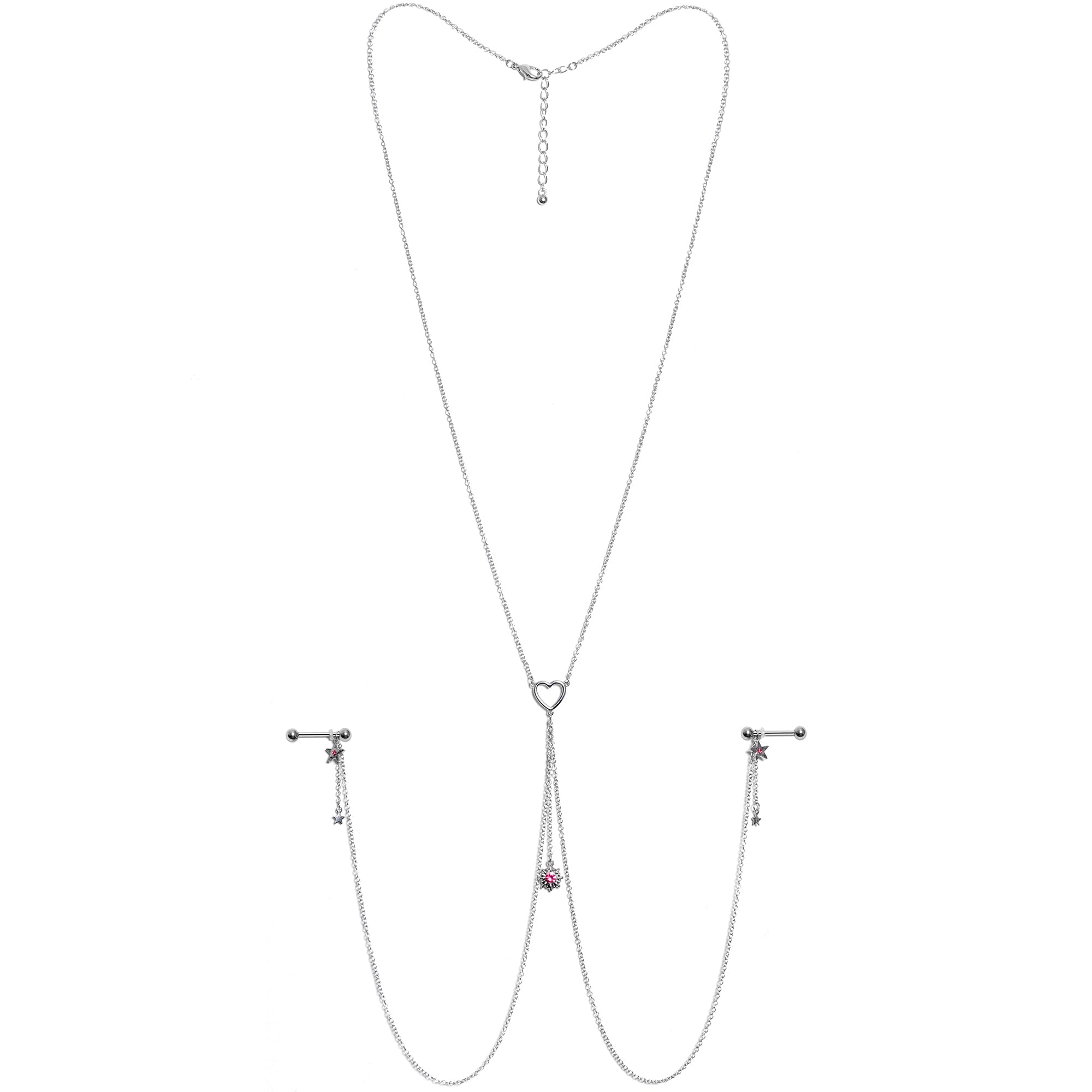 14G 5/8 Pink Gem Sun Heart Star Nipple Chain Necklace