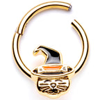 16G 3/8 Gold Tone Witch Hat Cat Halloween Hinged Segment Ring