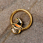 16G 3/8 Gold Tone Witch Hat Cat Halloween Hinged Segment Ring
