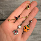 16G 3/8 Gold Tone Witch Hat Cat Halloween Hinged Segment Ring