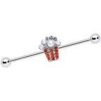 14G White Orb Movie Night Popcorn Industrial Barbell 38mm