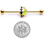 14G Gold Tone Black Cat Moon Halloween Industrial Barbell 38mm