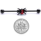 14G Red Gem Black Spider Halloween Industrial Barbell 38mm