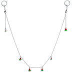 14G 9/16 Clear Gem Watermelon Captive Ring Dangle Nipple Chain