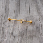 14G Clear Gem Gold Tone Alien UFO Beam Industrial Barbell 38mm