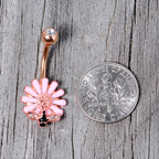 Clear Gem Rose Gold Tone Pink Daisy Bee Belly Ring