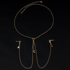 14G 5/8 Aurora Gem Gold Tone Heart Star Nipple Chain Necklace