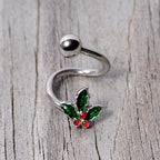 Red Gem Holly Berry Holiday Christmas Spiral Twister Belly Ring
