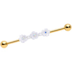 14G Aurora Gem Gold Tone Flower Industrial Barbell 38mm