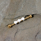 14G Aurora Gem Gold Tone Flower Industrial Barbell 38mm