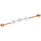 14G Clear Gem Rose Gold Tone Flower Industrial Barbell 38mm