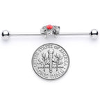 14G Red Gem Holiday Holly Leaf Christmas Industrial Barbell 38mm