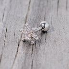 16G 1/4 Clear Gem Winter Snowflake Cartilage Tragus