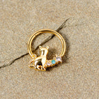 16G 3/8 Blue Clear Gem Gold Tone Cat Hinged Segment Ring