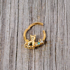 16G 3/8 Blue Clear Gem Gold Tone Cat Hinged Segment Ring