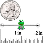 14G Clear Gem Green Goofy Frog Industrial Barbell 38mm