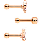 16G 1/4 Aurora Gem Rose Gold Tone Flower Cartilage Tragus Set of 3