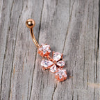 Clear Gem Rose Gold Tone Star and Bow Dangle Belly Ring