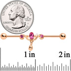 14G Pink Gem Rose Gold Tone Drop Dangle Industrial Barbell 38mm