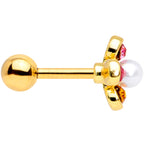 16G 1/4 Pink Blue Gem Gold Tone Flower Cartilage Tragus Earring